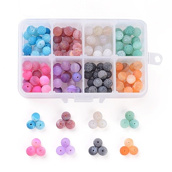 Natural Weathered Agate Beads, Dyed, Frosted, Round, Mixed Color, 8mm, Hole: 1mm, 8colors, 20pcs/color, 160pcs/box
