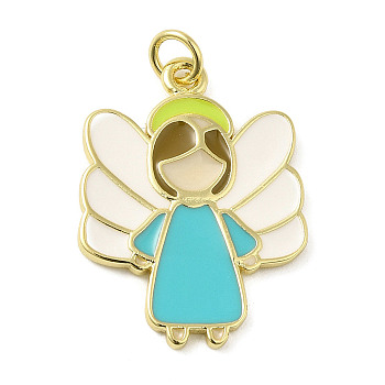 Rack Plating Brass Enamel Pendants, with Jump Ring, Long-Lasting Plated, Cadmium Free & Lead Free, Real 18K Gold Plated, Angel Charm, Colorful, 27x19x2mm, Hole: 3mm