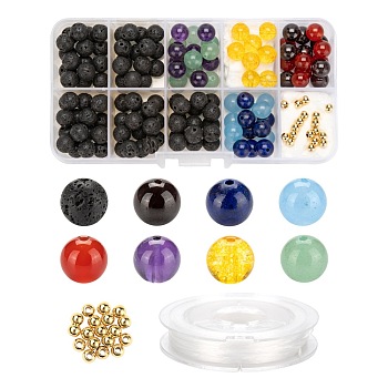 DIY Chakra Jewelry Making Kits, Including Gemstone Beads, Brass Spacer Beads and Elastic Thread, 156pcs