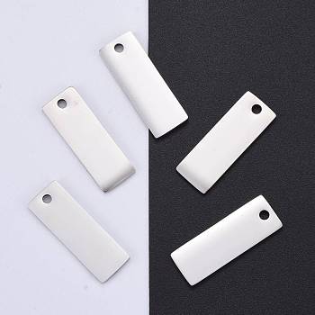 304 Stainless Steel Pendants, Manual Polishing, Blank Stamping Tags, Rectangle, Stainless Steel Color, 25x9x1.8mm, Hole: 1.4mm