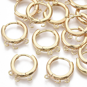 Brass Huggie Hoop Earring Findings, with Horizontal Loop, Nickel Free, Real 18K Gold Plated, 17~18x16x2.5mm, Hole: 1.4mm, Pin: 1mm