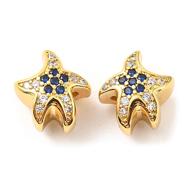 Clear Starfish Brass+Cubic Zirconia European Beads