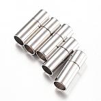 Tube Brass Bayonet Clasps, Nickel Free, Column, Platinum, 16x4mm, Half Hole: 3mm(KK-T005-02P)