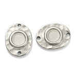 Non-Tarnish 304 Stainless Steel Cabochon Connector Settings, Hammered Oval, Stainless Steel Color, Tray: 5.5mm, 15x11.5x2mm, Hole: 1.2mm(STAS-P279-05P)