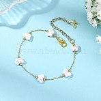Butterfly ABS Imitation Pearl Beads Link Bracelets, 304 Stainless Steel Paperclip Chains Bracelets for Women, Real 18K Gold Plated, 7.24 inch(18.4cm)(BJEW-JB13905)