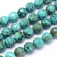 Faceted Round Natural Magnesite Beads Strands, Dyed & Heated, Medium Turquoise, 8mm, Hole: 1mm, about 49pcs/strand, 15.3 inch(TURQ-C003-8mm-12)
