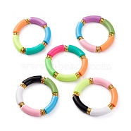Opaque Acrylic Beaded Bracelet Sets, Curved Tube , Mixed Color, Inner Diameter: 2 inch(5.1cm), 5pcs/set(BJEW-JB06513)