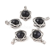 Synthetic Blue Goldstone Round Pendants, Stainless Steel Star of David Charms, Stainless Steel Color, 20x15.5x10.5mm, Hole: 3x5mm(G-M440-04H-P)