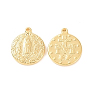 Ion Plating(IP) 304 Stainless Steel Pendants, Flat Round with Virgin Mary Charms, Religion, Golden, 21x18x3mm, Hole: 1.6mm(STAS-F293-24G)