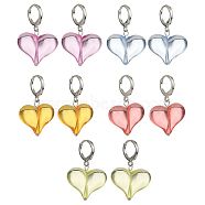 5 Pair 5 Color Acrylic Heart Dangle Leverback Earrings, Brass Earrings, Mixed Color, 33x22x9.5mm, 1 Pair/color(EJEW-TA00254)