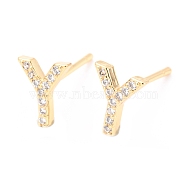 Brass Micro Pave Clear Cubic Zirconia Stud Earrings, Greek Alphabet, Real 18k Gold Plated, Letter.G, 8.5x7x1.8mm, Pin: 0.9mm(EJEW-O103-21G)