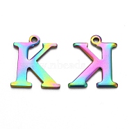Ion Plating(IP) 304 Stainless Steel Alphabet Charms, Rainbow Color, Letter.K, 12x10x1mm, Hole: 1mm(STAS-H122-K-M)