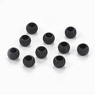 304 Stainless Steel Textured Beads, Round, Electrophoresis Black, 4x3mm, Hole: 2mm(STAS-I081-4mm-04B)