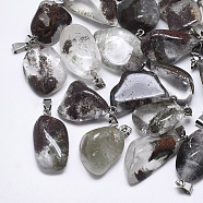 Natural Green Lodolite Quartz/Garden Quartz Pendants, with Stainless Steel Snap On Bails, Nuggets, Stainless Steel Color, 30~55x18~30x10~20mm, Hole: 3~4x7~8.5mm(G-T122-32A)