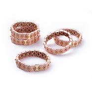 (Jewelry Parties Factory Sale)Tile Elastic Bracelets, Spray Painted Alloy Stretch Bracelets, with Synthetic Gemstone, Hourglass and Rhombus, Pink, 1-3/4 inch(4.6cm)(BJEW-K004-16A)