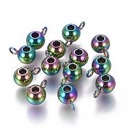 Ion Plating(IP) 304 Stainless Steel Tube Bails, Loop Bails, Rondelle Bail Beads, Rainbow Color, 9x5x6mm, Hole: 2mm, Inner Diameter: 2mm(STAS-G130-25M)
