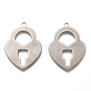 201 Stainless Steel Pendants, Heart Lock, Stainless Steel Color, 35x26x1.5mm, Hole: 2.2mm(STAS-H125-47P)