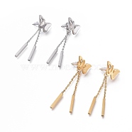 304 Stainless Steel Chain Tassel Earrings, with Ear Nuts, Butterfly with Bar, Mixed Color, 44mm, Pin: 0.7mm(EJEW-M197-01)