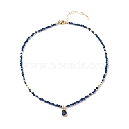Cubic Zirconia Teardrop Pendant Necklace with Natural Kyanite Beaded Chains, Gemstone Jewelry for Women, Dark Blue, 16.06 inch(40.8cm)(NJEW-JN04121-01)