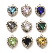 Glass with Golden Brass Pendants, Heart Charms, Mixed Color, 18.5x14x6mm, Hole: 2mm(GLAA-G111-04G)