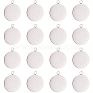 304 Stainless Steel Pendant Cabochon Settings, Flat Round, Stainless Steel Color, Tray: 25mm, 32x28x1mm, Hole: 2mm, 50pcs/box(STAS-NB0001-03P)