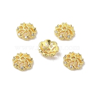 Rack Plating Brass Beads Caps, with Clear Cubic Zirconia, Long-Lasting Plated, Lead Free & Cadmium Free, Flower, Real 18K Gold Plated, 6x6x2mm, Hole: 1mm(KK-B088-02A-G)