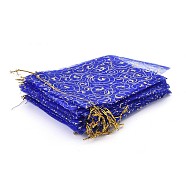 Organza Bags, Royal Blue, Golden Twisted Tendril Pattern, 14~15cmx19~20cm(X-OP004Y)