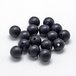 Food Grade Eco-Friendly Silicone Beads, Round, Black, 14~15mm, Hole: 2mm(SIL-R008C-10)