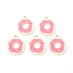 Alloy Enamel Pendants, Doughnut, Light Gold, Pink, 24x21x3mm, Hole: 1.6mm(X-ENAM-R058-04)