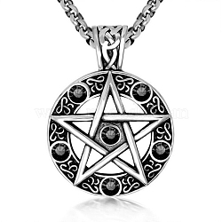 Star Stainless Steel Rhinestone Pendant Necklaces for Men, Jet, 23.62 inch(60cm)(PW-WG30879-04)