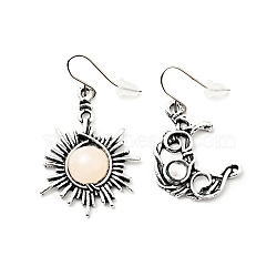 Resin Beaded Moon and Sun Asymmetrical Earrings, Alloy Dangle Earrings for Women, Bisque, 40.5~45mm, Pin: 0.6mm(EJEW-C036-01F)