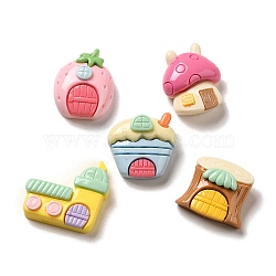House Theme Opaque Cartoon Resin Decoden Cabochons, Strawberry & Tree Stump & Mushroom, Mixed Shapes , Mixed Color, 18~22x19.5~22x5.5~8mm(RESI-G091-04)