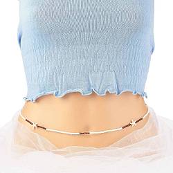 Summer Jewelry Starfish Waist Bead, Glass Seed & Synthetic Turqupise Beaded Body Chains, Bikini Jewelry for Woman, White, 31.50 inch(80cm)(NJEW-C00028-01)