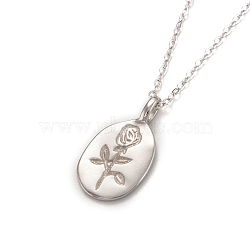 925 Sterling Silver Pendant Necklaces, with Spring Ring Clasps, Oval with Rose, Platinum, 15-3/4 inch(40cm)(NJEW-H209-10P)