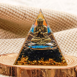 Orgonite Pyramid Resin Energy Generators, Reiki Natural Obsidian Chips and Buddha Inside for Home Office Desk Decoration, 50x50x50mm(WG30093-13)