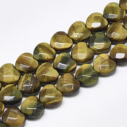 Natural Tiger Eye Beads Strands, Faceted, Heart, 10x10x5mm, Hole: 1.2mm, about 20pcs/strand, 7.4 inch(G-S357-E01-01)