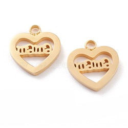 Ion Plating(IP) 304 Stainless Steel Charms, Laser Cut, Heart with Word Mama, for Mother's Day, Golden, 13x12x1.5mm, Hole: 1.6mm(STAS-Y002-03G)