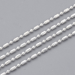 Brass Ball Chains, Ball & Bar Faceted Beaded Chains, Long-Lasting Plated, Soldered, with Spool, Cadmium Free & Lead Free, Silver, 1.8x1mm and 1mm, about 16.4 Feet(5m)/roll(X-CHC-S008-010F-S)