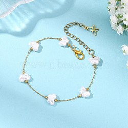 Butterfly ABS Imitation Pearl Beads Link Bracelets, 304 Stainless Steel Paperclip Chains Bracelets for Women, Real 18K Gold Plated, 7.24 inch(18.4cm)(BJEW-JB13905)