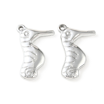 UV Plating Acrylic Pendants, Sea Horse Charms, Platinum Plated, 44x29x7mm, Hole: 3mm