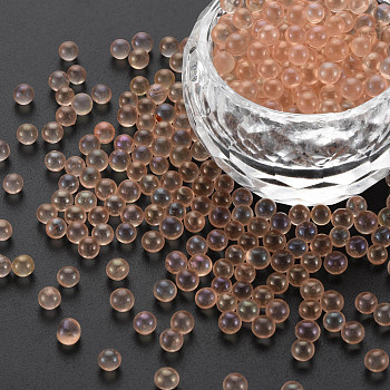 DIY 3D Nail Art Decoration Mini Glass Beads, Tiny Caviar Nail Beads, AB Color Plated, Round, Sandy Brown, 3.5mm, about 450g/bag