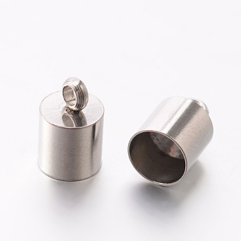 201 Stainless Steel Cord Ends, End Caps, Stainless Steel Color, 10x6.5mm, Hole: 2mm, 6mm inner diameter