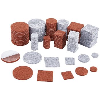 Gorgecraft 200Pcs 10 Style Felt Self-adhesive Pads, Anti-Slip Furniture Protection Pads, Furniture Grippers, Flat Round & Square, Mixed Color, 15~40x3mm, 20pcs/style