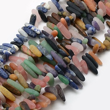 Natural & Synthetic Frosted Gemstone Chip Beads Strands, Mixed Stone, 12~22x4~6mm, Hole: 1mm, about 80~85pcs/strand, 15.5 inch