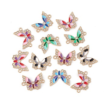 Alloy Enamel Connector Charms, Butterfly Links with Crystal Rhinestone, Light Gold, Cadmium Free & Nickel Free & Lead Free, Mixed Color, 16x22x2mm, Hole: 1.6mm