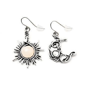Resin Beaded Moon and Sun Asymmetrical Earrings, Alloy Dangle Earrings for Women, Bisque, 40.5~45mm, Pin: 0.6mm