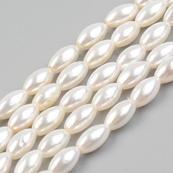 Natural Freshwater Shell Beads Strands, Rice, Seashell Color, 7.5x4.5mm, Hole: 0.8mm, about 54~56pcs/strand, 15.20 inch~15.94 inch(38.6cm~40.5cm)