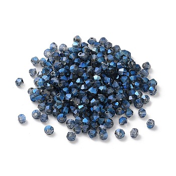 Electroplate Glass Beads, Bicone, Light Steel Blue, 4x4x3.5mm, Hole: 1mm, 720pcs/bag