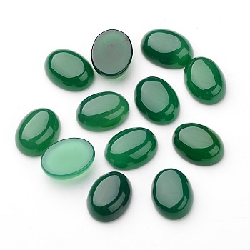 Grade A Natural Green Agate Oval Cabochons, Dyed, Dark Green, 20x15x7.5mm