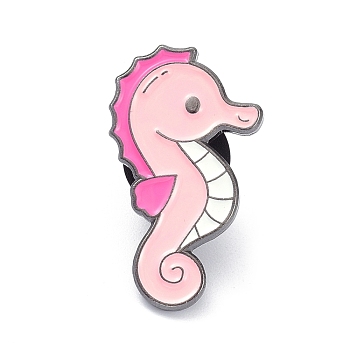Sea Horse Alloy Enamel Brooches, Enamel Pin, Pink, 27x16x11mm
